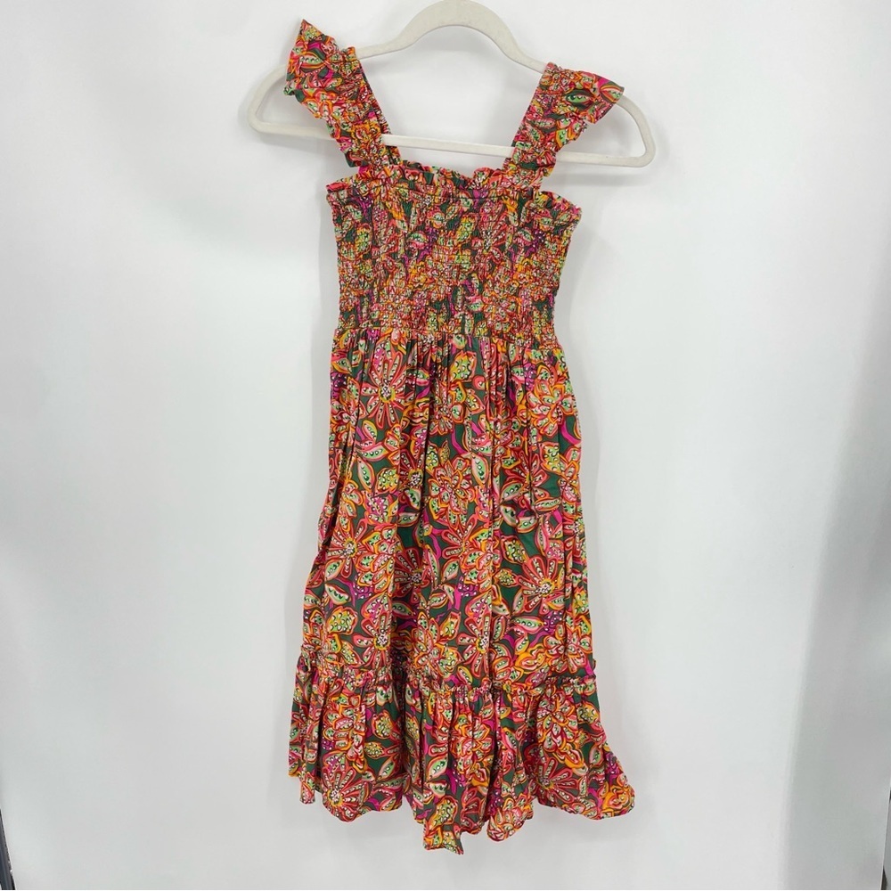 Crewcuts tiered floral dress Sz‎ 10 BR309 smocked shirred green pink
